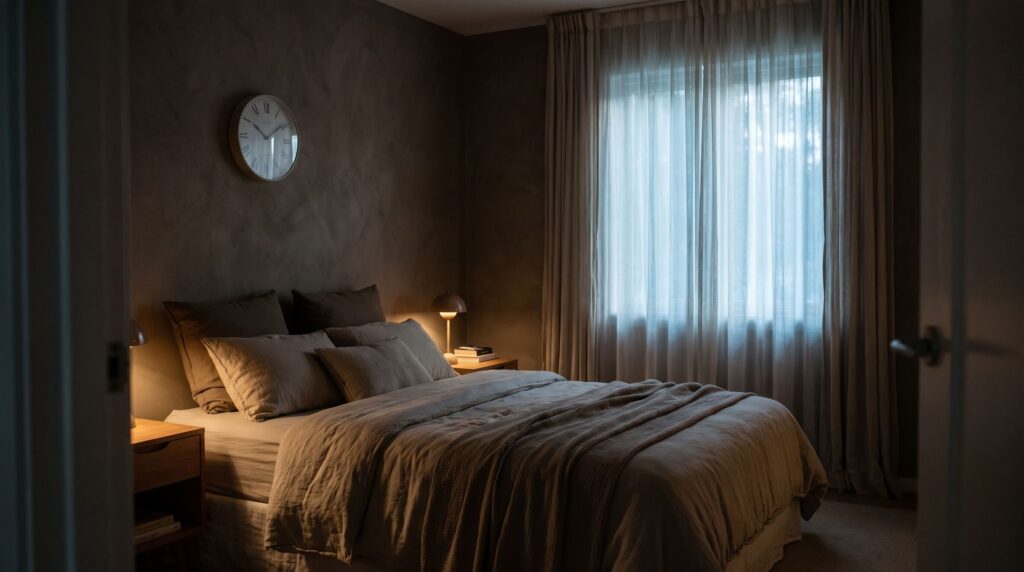 Sleep Hygiene First: A Realistic Evening Routine for Adults Who Want Deeper Rest 1 dark-bedroom-night